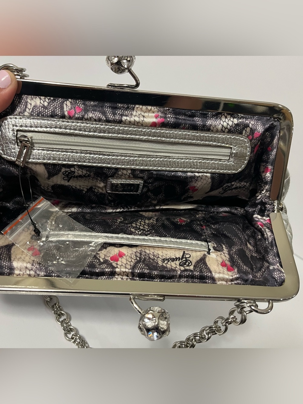 Guess Y2K Iconic Silver Rhinestones Clutch Shoulder Bag - Picture 8 of 9